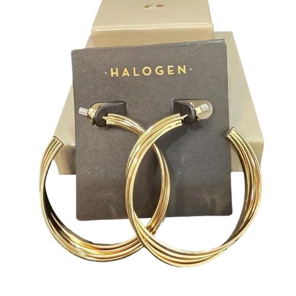 Halogen Women's 2" Twisted Round Gold Plated Hoop Earrings NWT - Picture 1 of 3